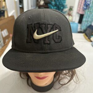NIKE True Cap Hat Black NYC Swoosh Snap Back Gray Cotton Canvas
